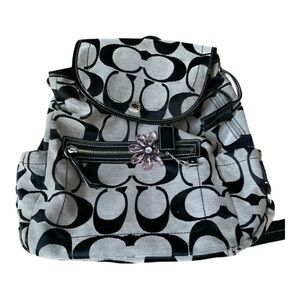 Coach Kyra Daisy Signature Backpack F16556 | Black Gray | Pink Charm